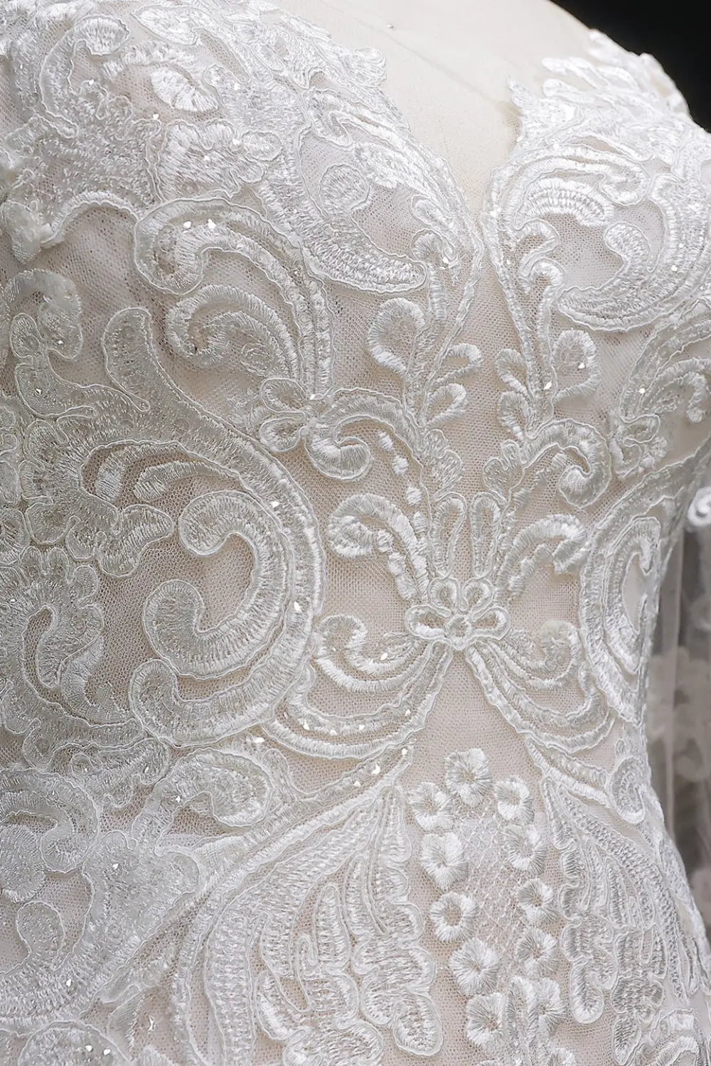 Long Sleeve Sequined Lace Bridal Mermaid Wedding Dress SW660 Sheer Fairy