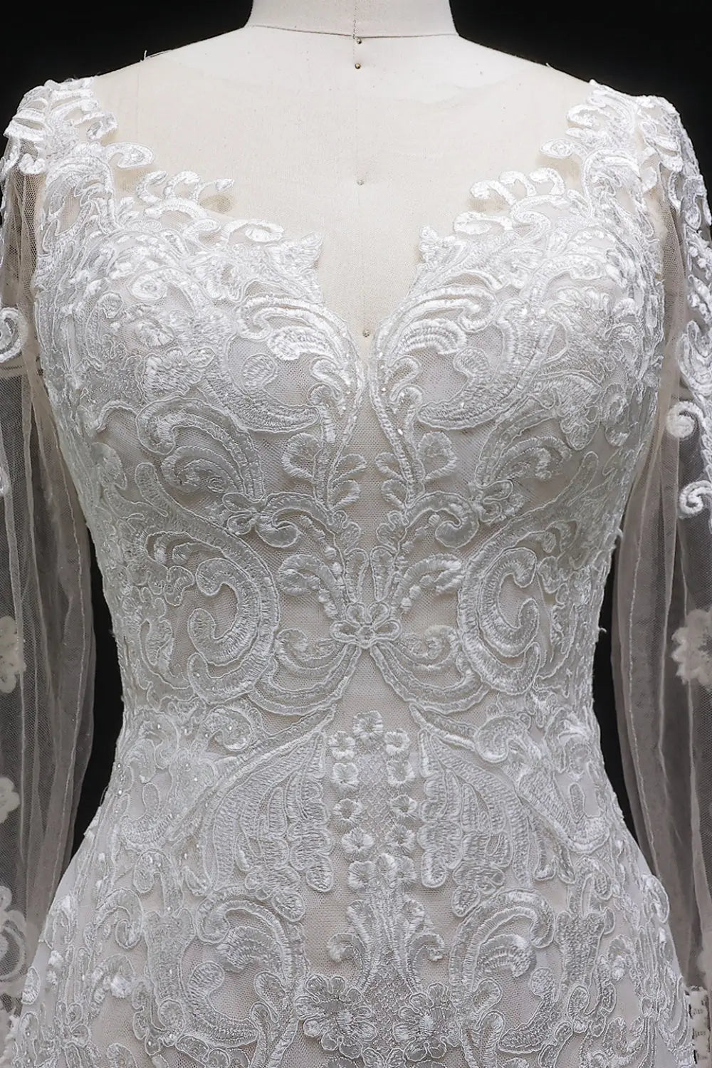 Long Sleeve Sequined Lace Bridal Mermaid Wedding Dress SW660 Sheer Fairy