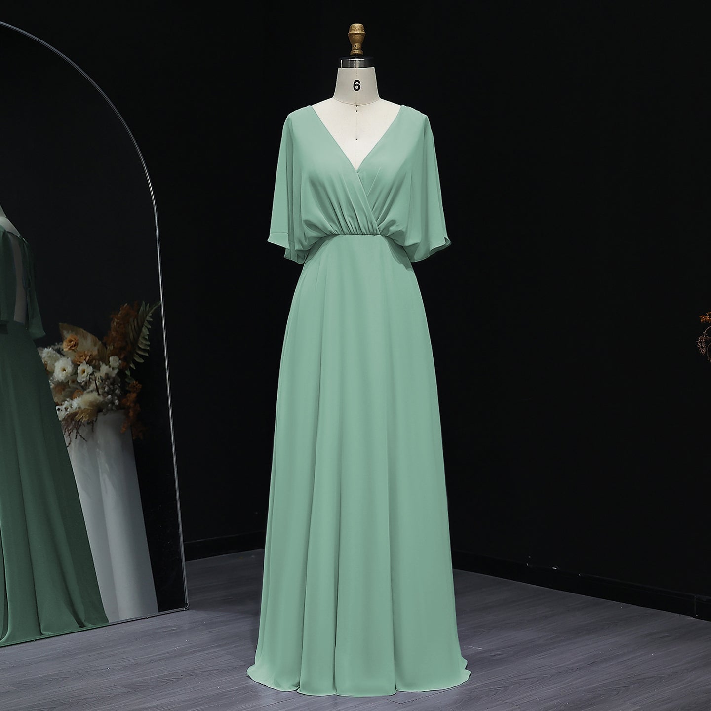 Simplify V Neck Chiffon A-Line Bow Bridesmaid Dress BS010