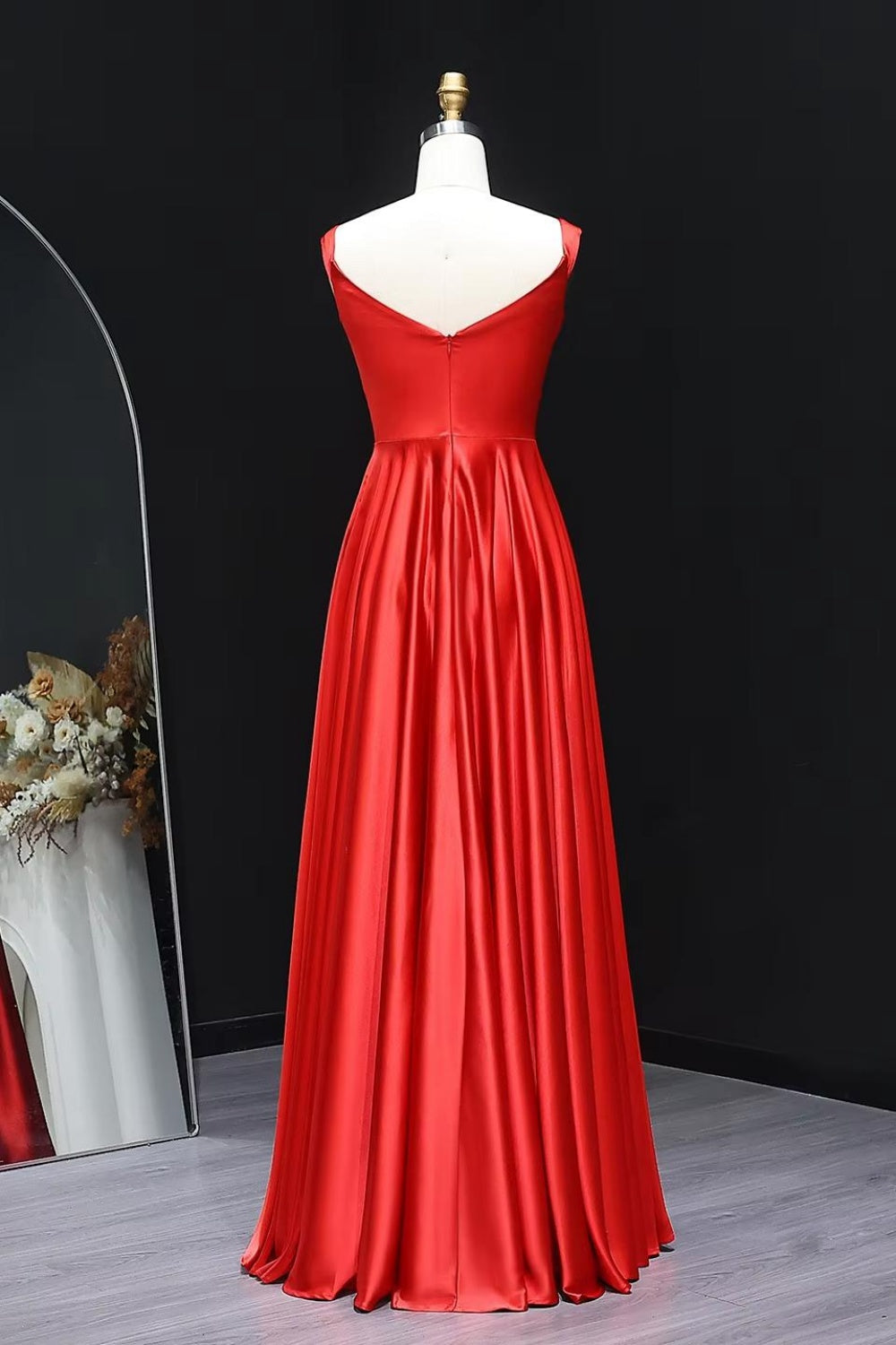Crimson Red Satin Sweetheart A-Line Prom Dress SH289 Sheer Fairy