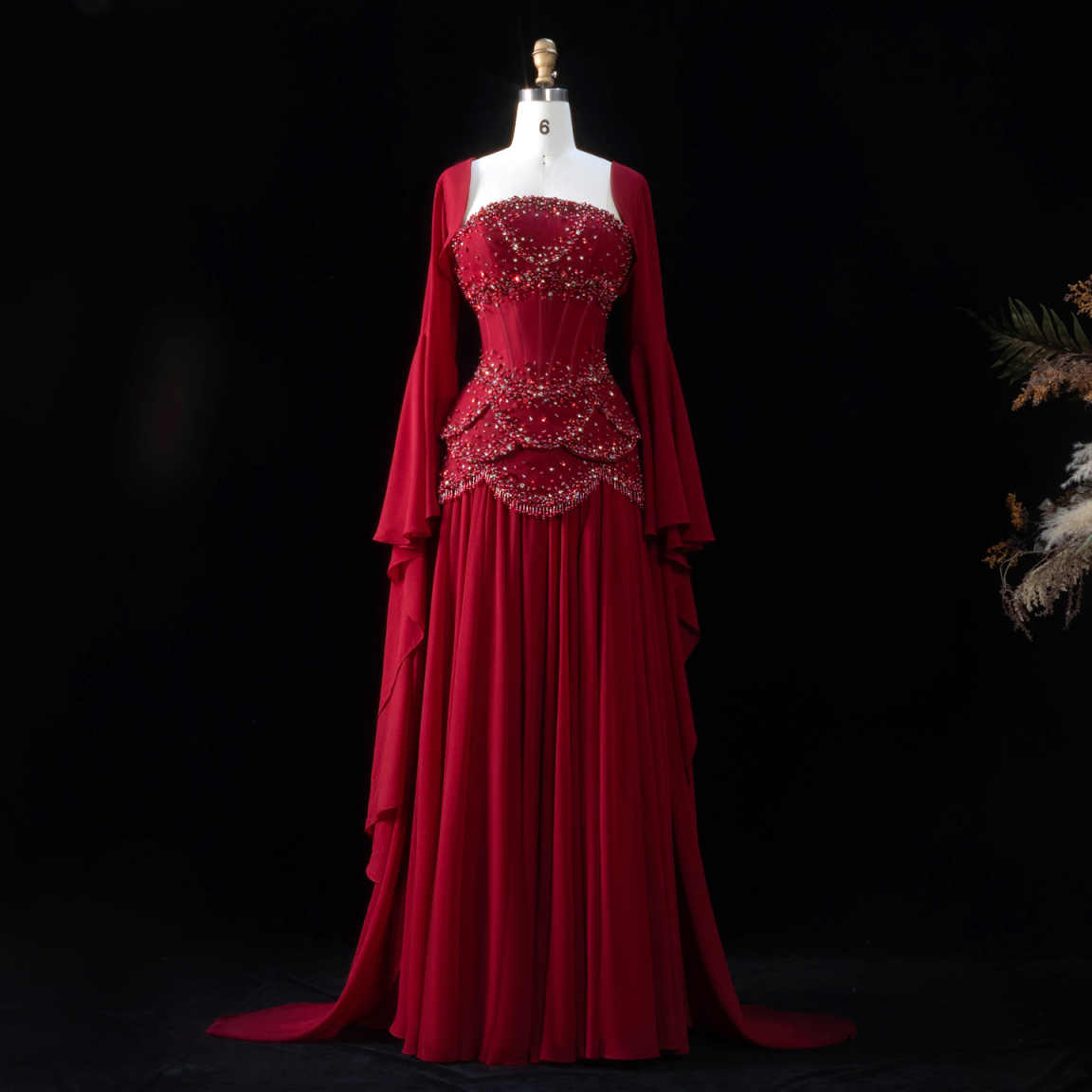 Luxury Blue Beaded Formal Evening Gown with Bell Sleeves SS286 Sheer Fairy