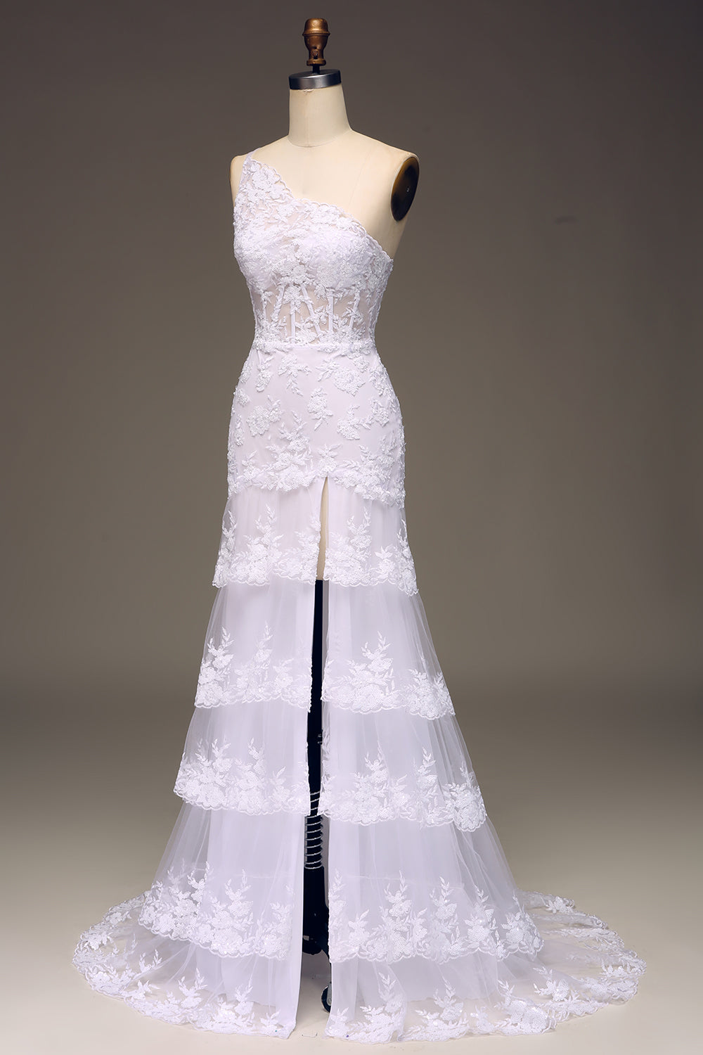 Navy Blue Lace One-Shoulder Mermaid Prom Dress SH471 Sheer Fairy