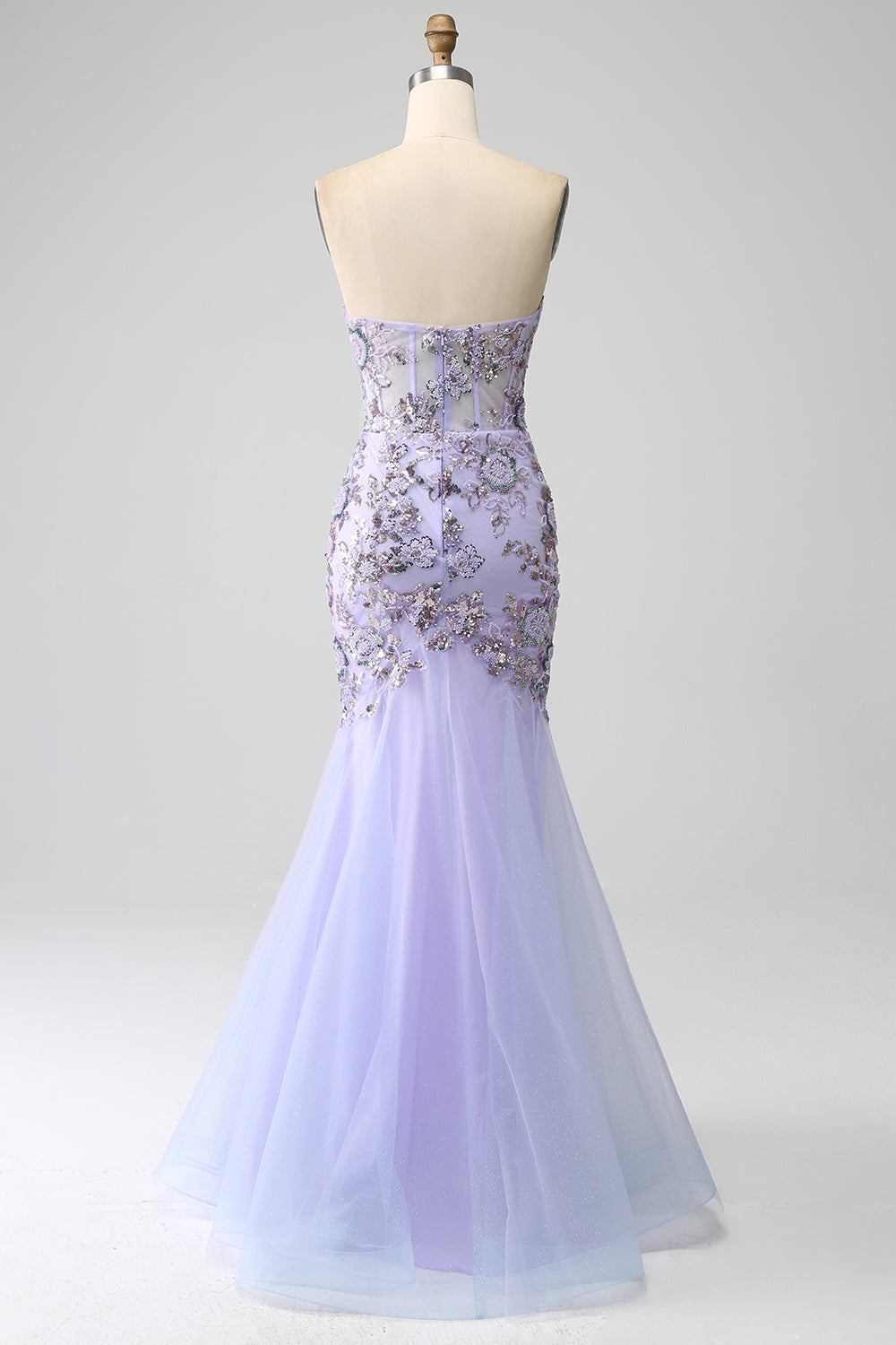 Beaded Lilac Lace Mermaid Strapless Sweetheart Prom Dress SH482 Sheer Fairy