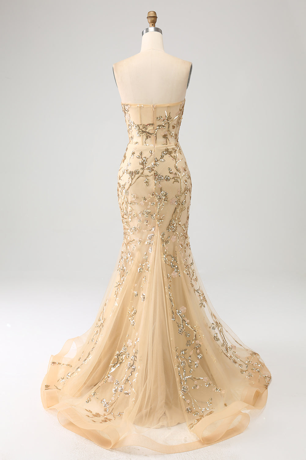 Gold Lace Sweetheart Mermaid Prom Dress SH486 Sheer Fairy