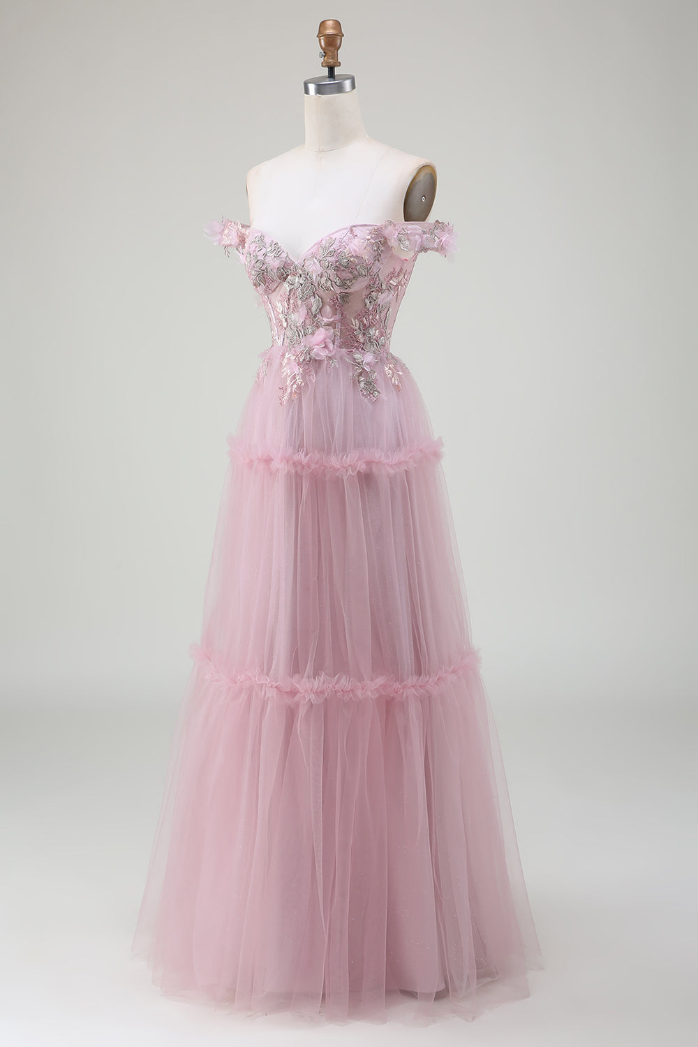 Blush Off-the-Shoulder Tulle Ball Gown Pink Prom Dress SH480 Sheer Fairy