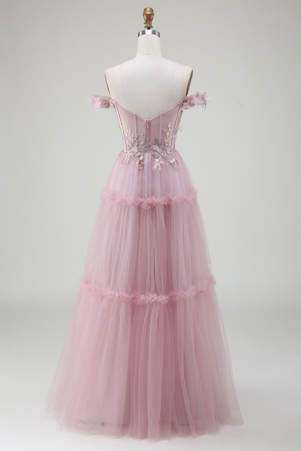Blush Off-the-Shoulder Tulle Ball Gown Pink Prom Dress SH480 Sheer Fairy