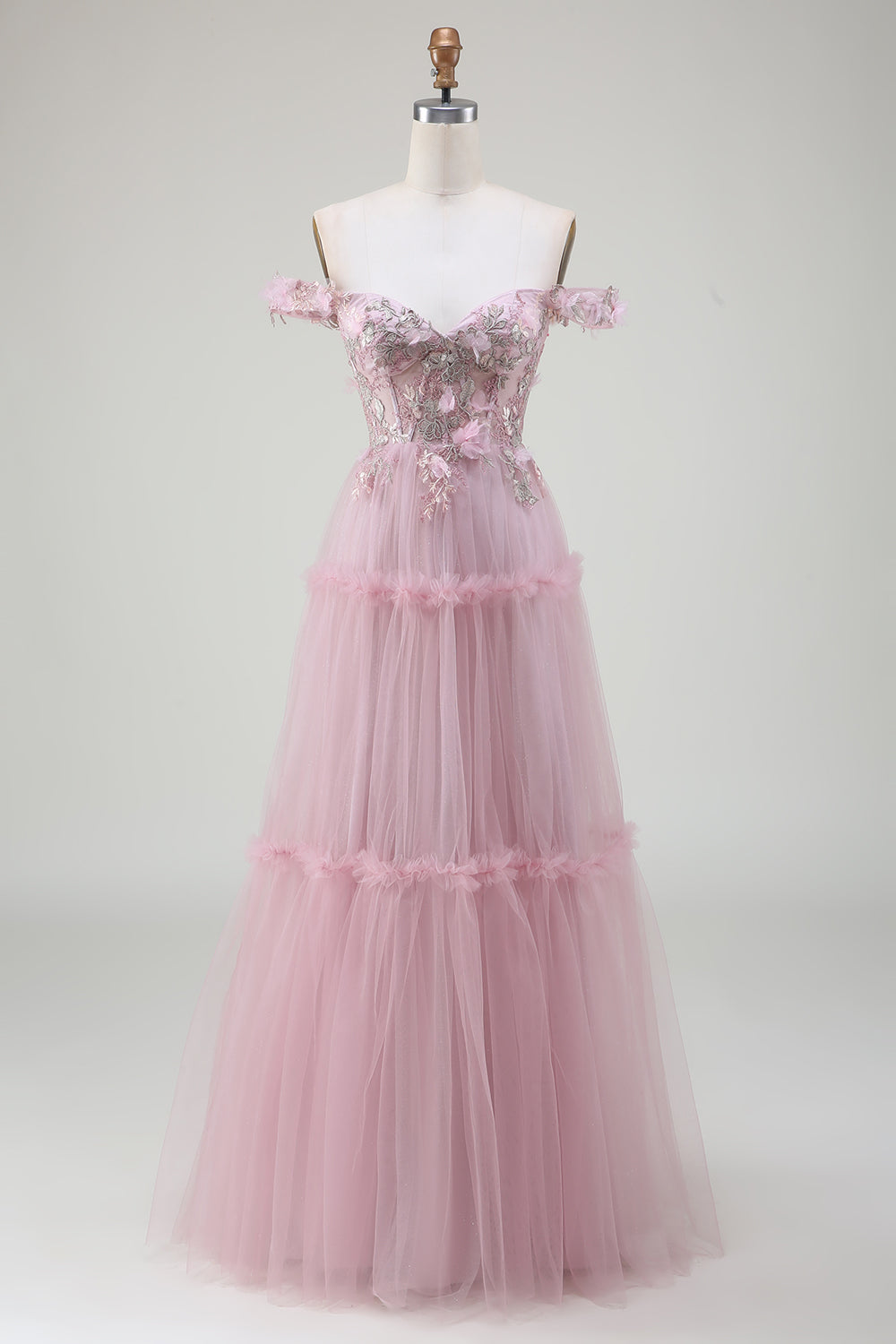 Blush Off-the-Shoulder Tulle Ball Gown Pink Prom Dress SH480 Sheer Fairy