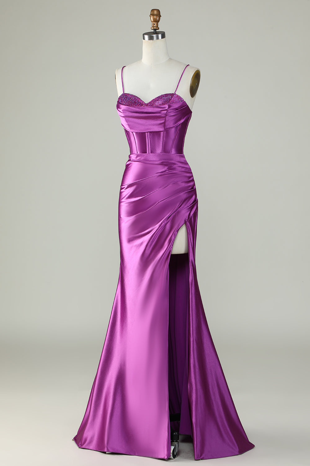 Purple Satin Sweetheart Spaghetti Strap Mermaid Prom Dress SH439 Sheer Fairy