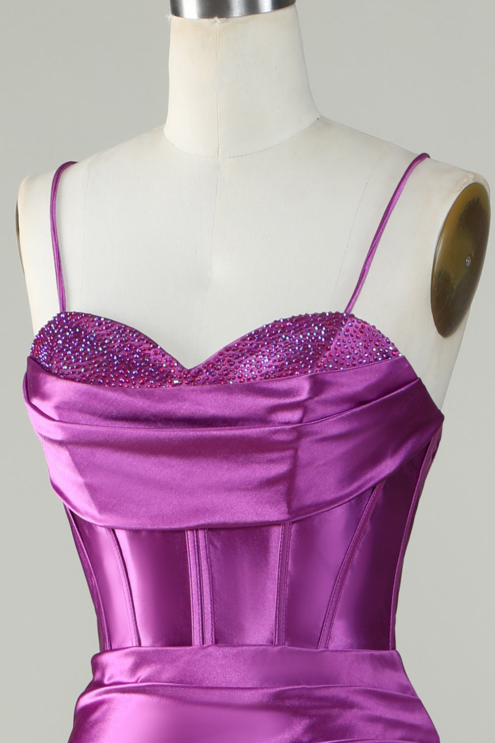 Purple Satin Sweetheart Spaghetti Strap Mermaid Prom Dress SH439 Sheer Fairy