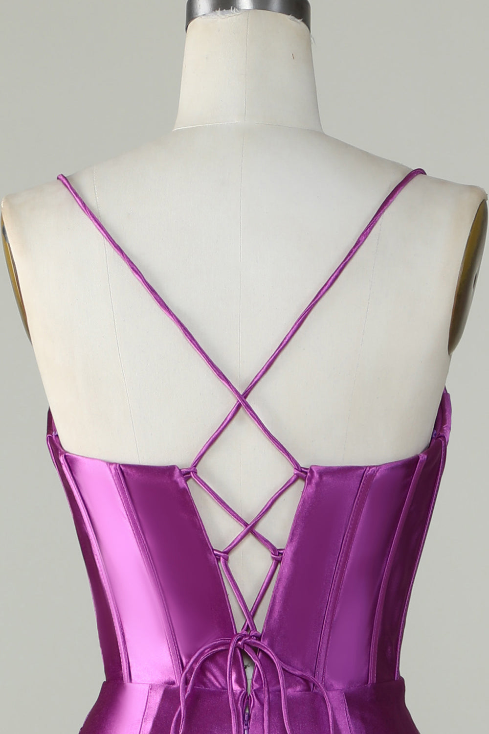 Purple Satin Sweetheart Spaghetti Strap Mermaid Prom Dress SH439 Sheer Fairy