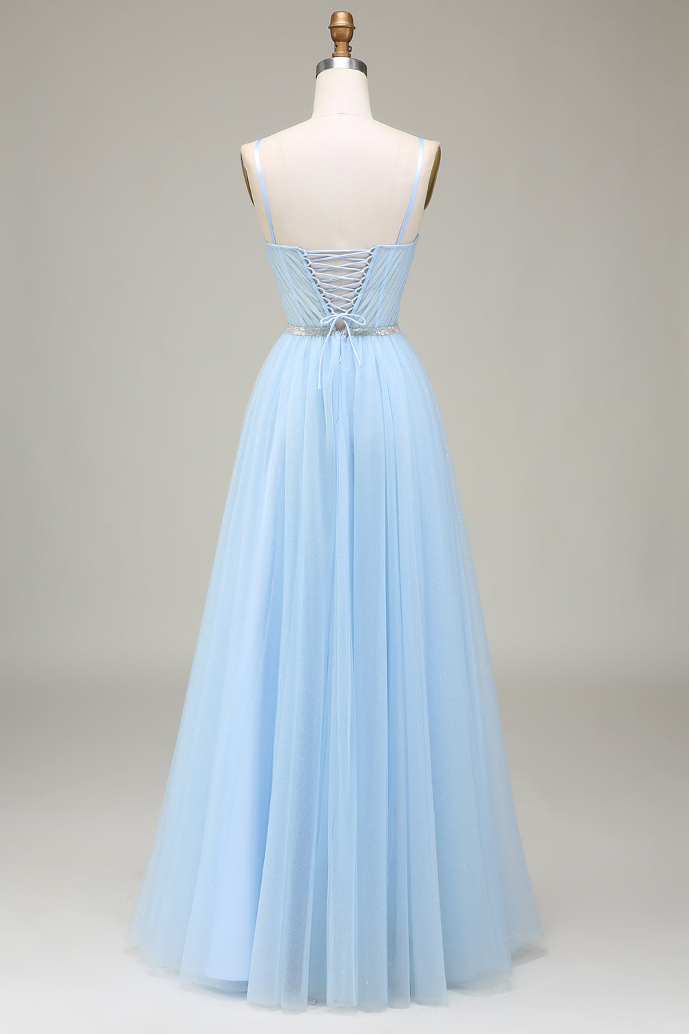 Sky Blue Tulle Ball Gown Prom Dress Sweetheart Spaghetti Strap SH495 Sheer Fairy
