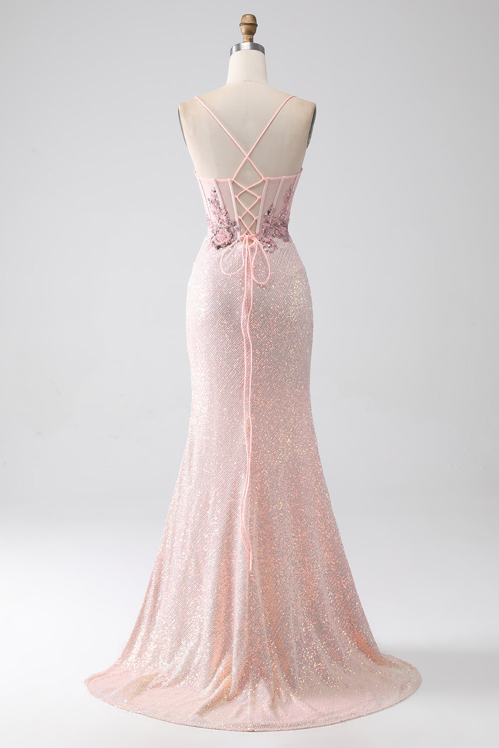 Formal Blush Pink Sweetheart Sequin Mermaid Prom Dress SH472 Sheer Fairy