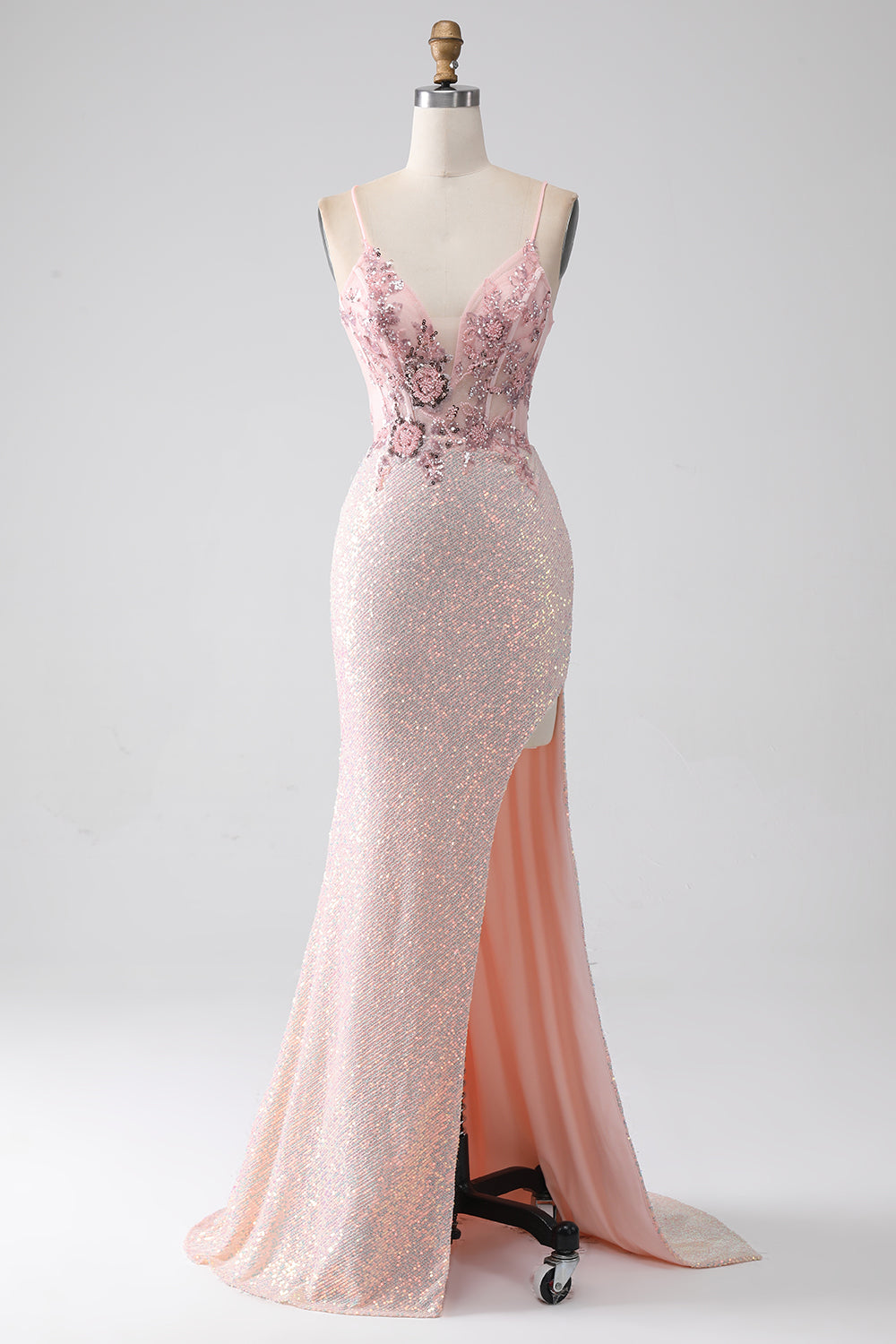 Formal Blush Pink Sweetheart Sequin Mermaid Prom Dress SH472 Sheer Fairy