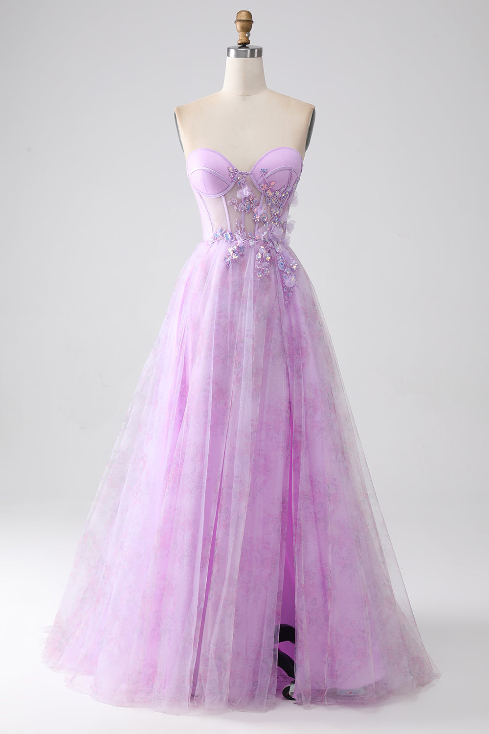 Lilac Tulle Ball Spaghetti Straps Sweetheart Gown Prom Dress SH466 Sheer Fairy