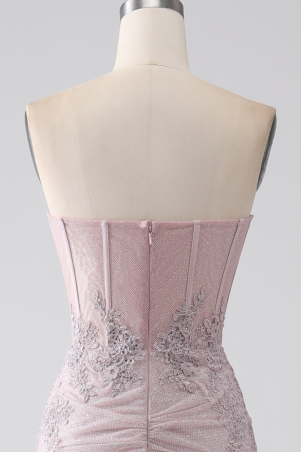 Blush Pink Lace Mermaid Strapless Sweetheart Prom Dress SH475 Sheer Fairy