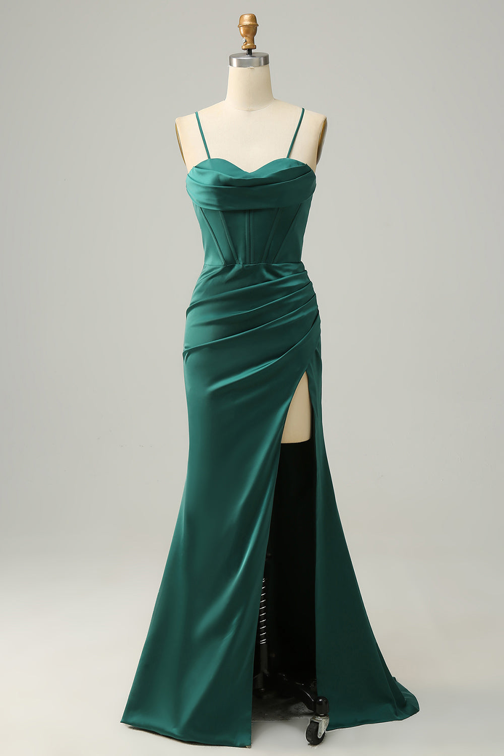 Formal Green Satin Sweetheart Spaghetti Strap Mermaid Prom Dress SH438 Sheer Fairy