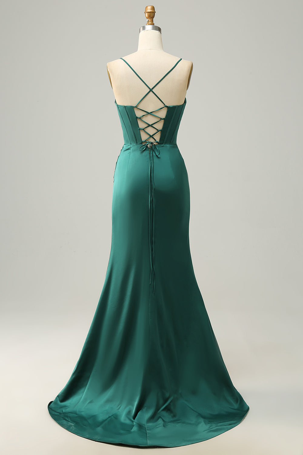 Formal Green Satin Sweetheart Spaghetti Strap Mermaid Prom Dress SH438 Sheer Fairy