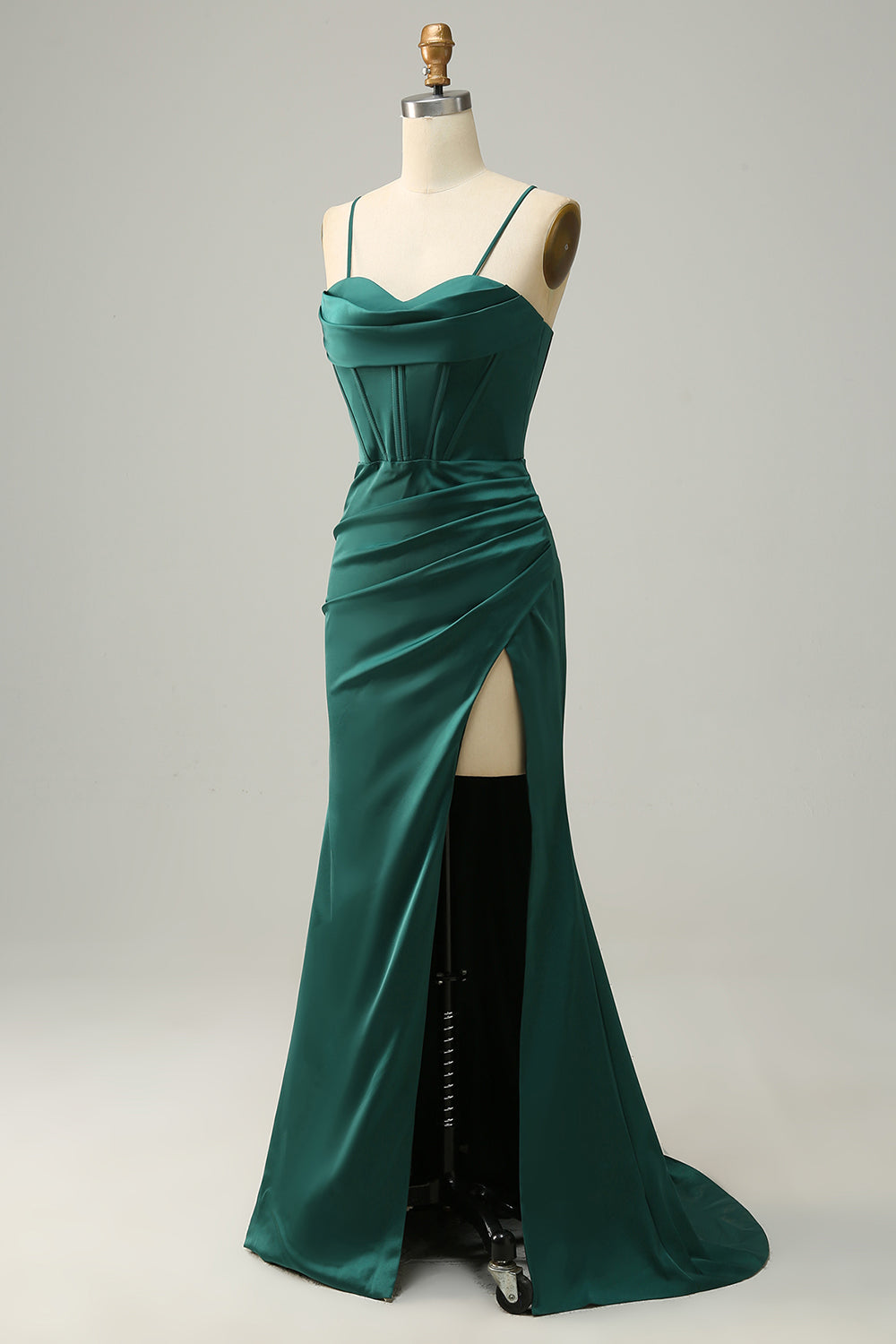 Formal Green Satin Sweetheart Spaghetti Strap Mermaid Prom Dress SH438 Sheer Fairy