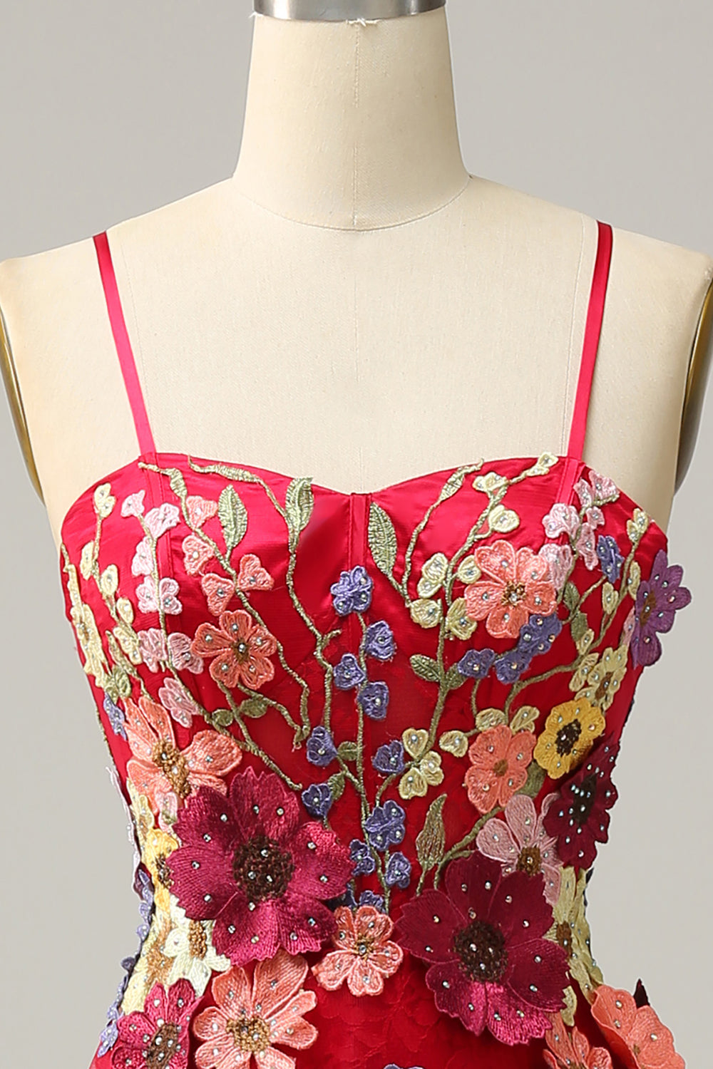 Red Tulle A-Line Spaghetti Strap Prom Dress with 3D Floral SH446 Sheer Fairy