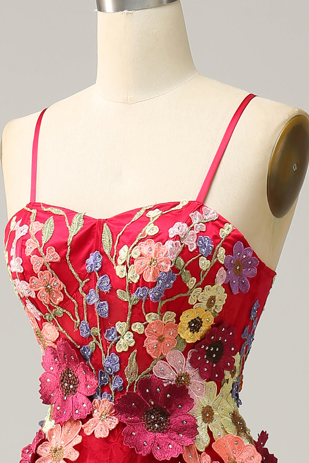 Red Tulle A-Line Spaghetti Strap Prom Dress with 3D Floral SH446 Sheer Fairy