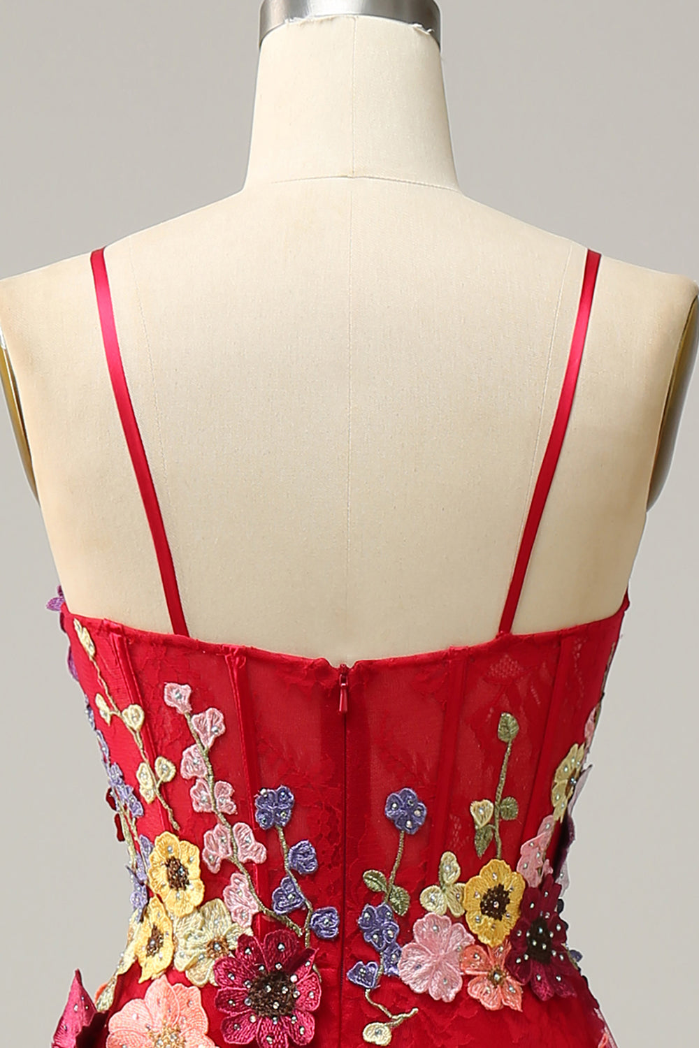 Red Tulle A-Line Spaghetti Strap Prom Dress with 3D Floral SH446 Sheer Fairy