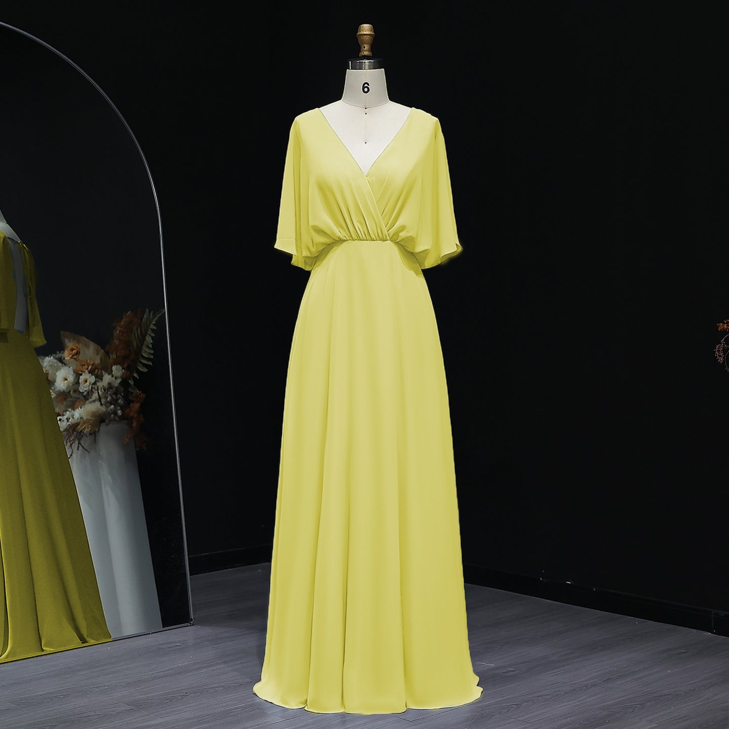 Simplify V Neck Chiffon A-Line Bow Bridesmaid Dress BS010