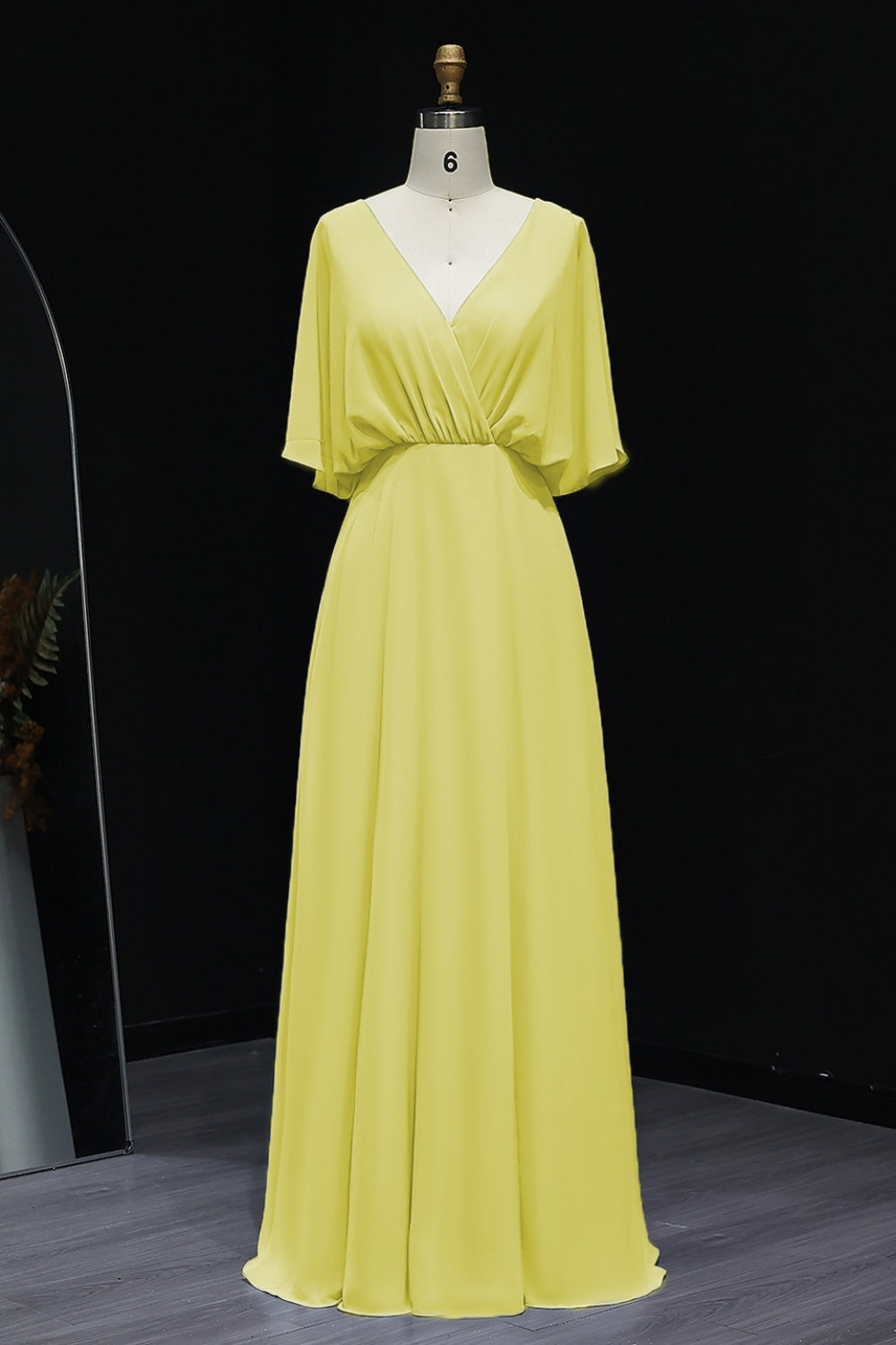 Simplify V Neck Chiffon A-Line Bow Bridesmaid Dress BS010