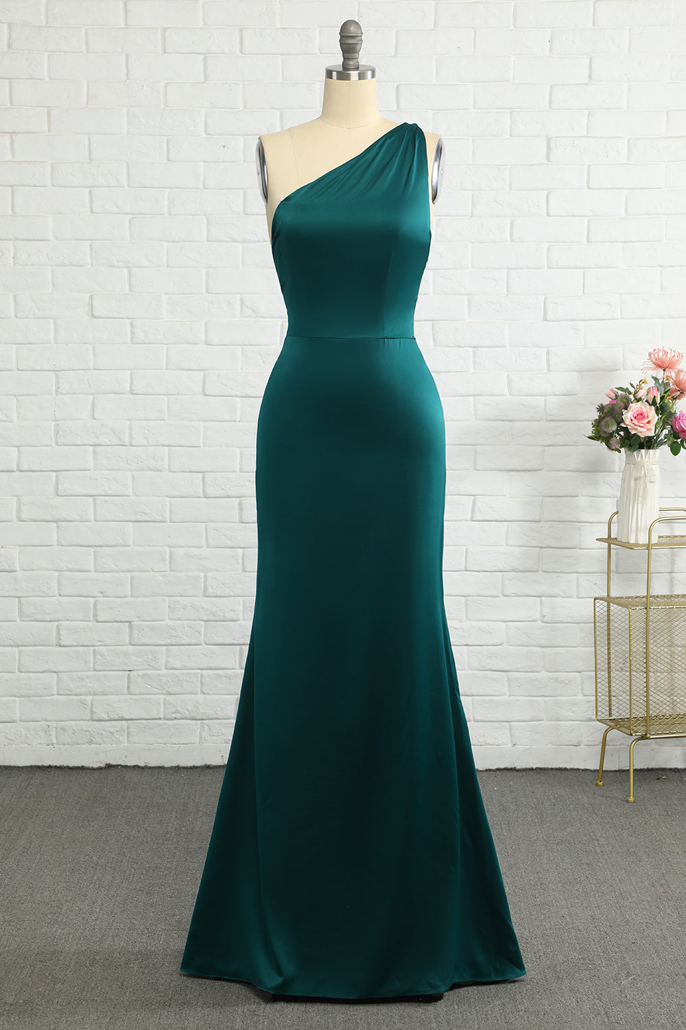 Emerald Green Satin One-Shoulder Mermaid Prom Dress SH444 Sheer Fairy