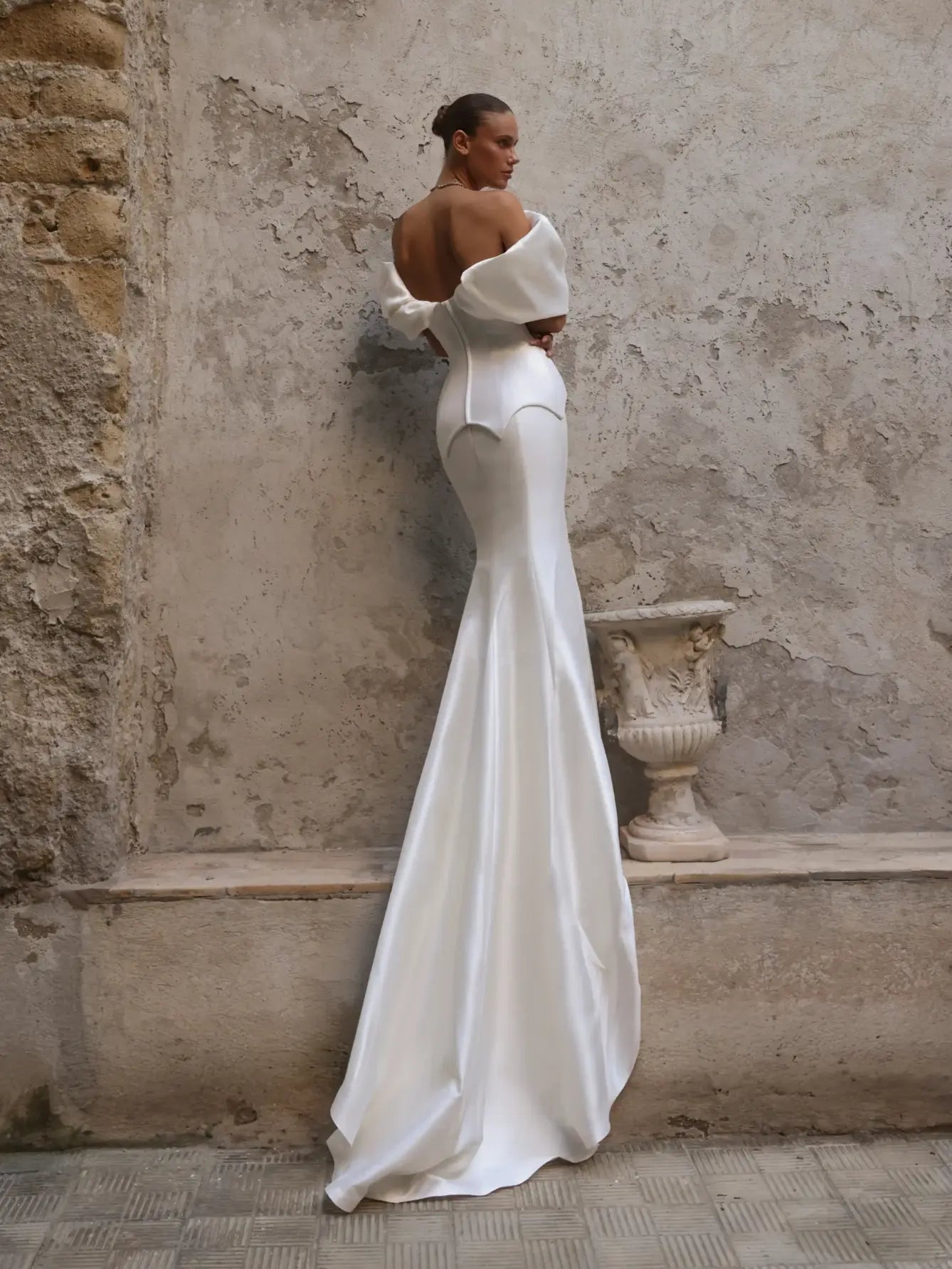Off the Shoulder Sexy Mermaid Long Satin Wedding Bridal Dress SW178 SHEER FAIRY