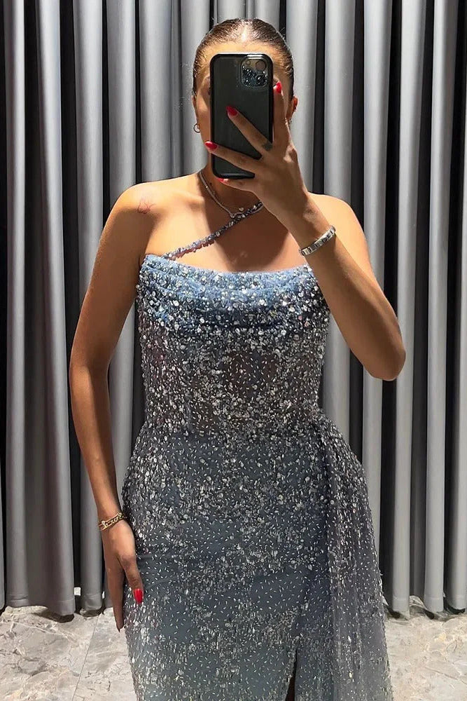 Luxury Sequined One-Shoulder Mermaid Evening Dress SS710