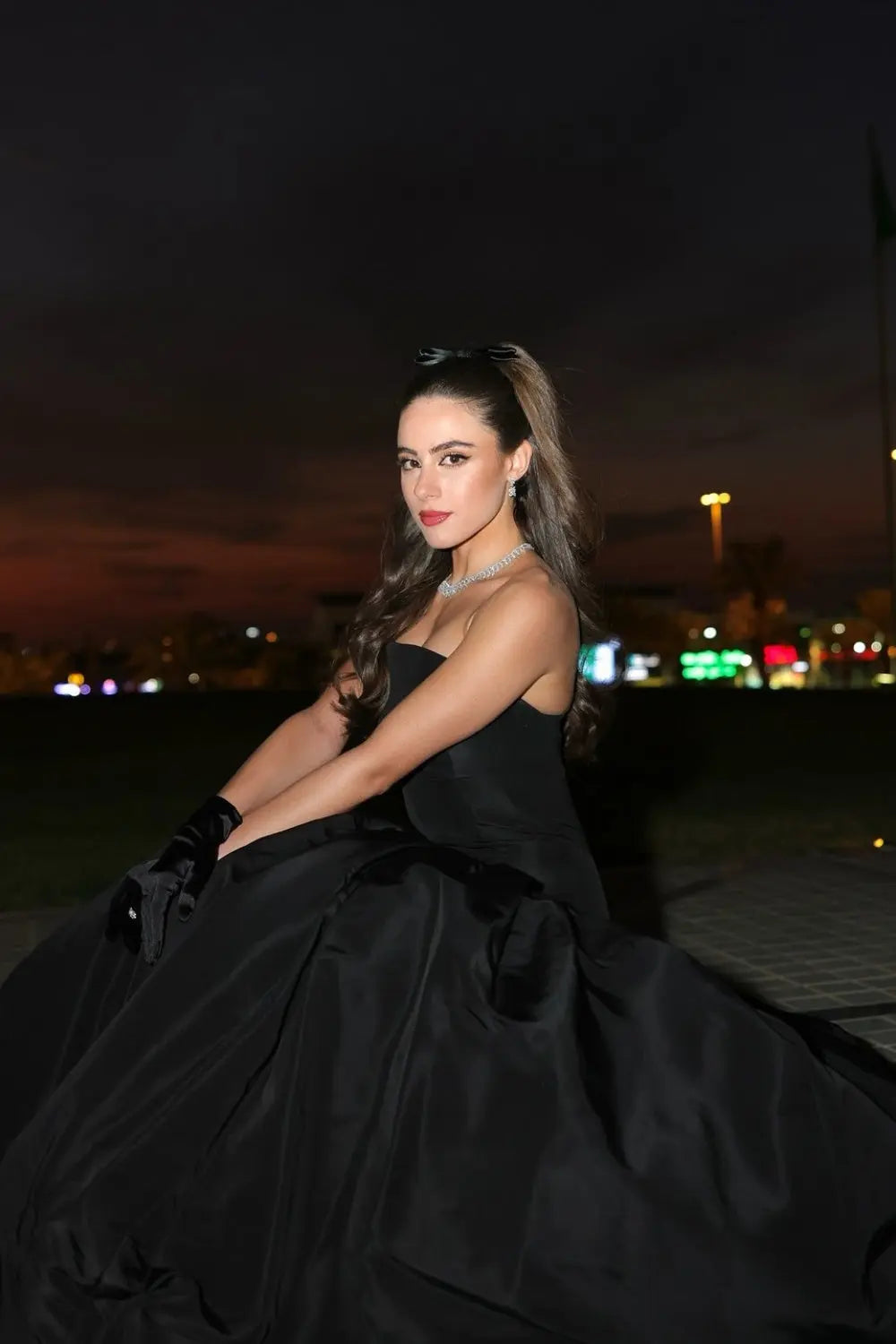 Voluminous Black Strapless Trumpet Evening Dress SF595 Sheer Fairy