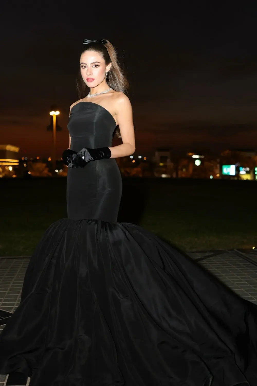 Voluminous Black Strapless Trumpet Evening Dress SF595 Sheer Fairy
