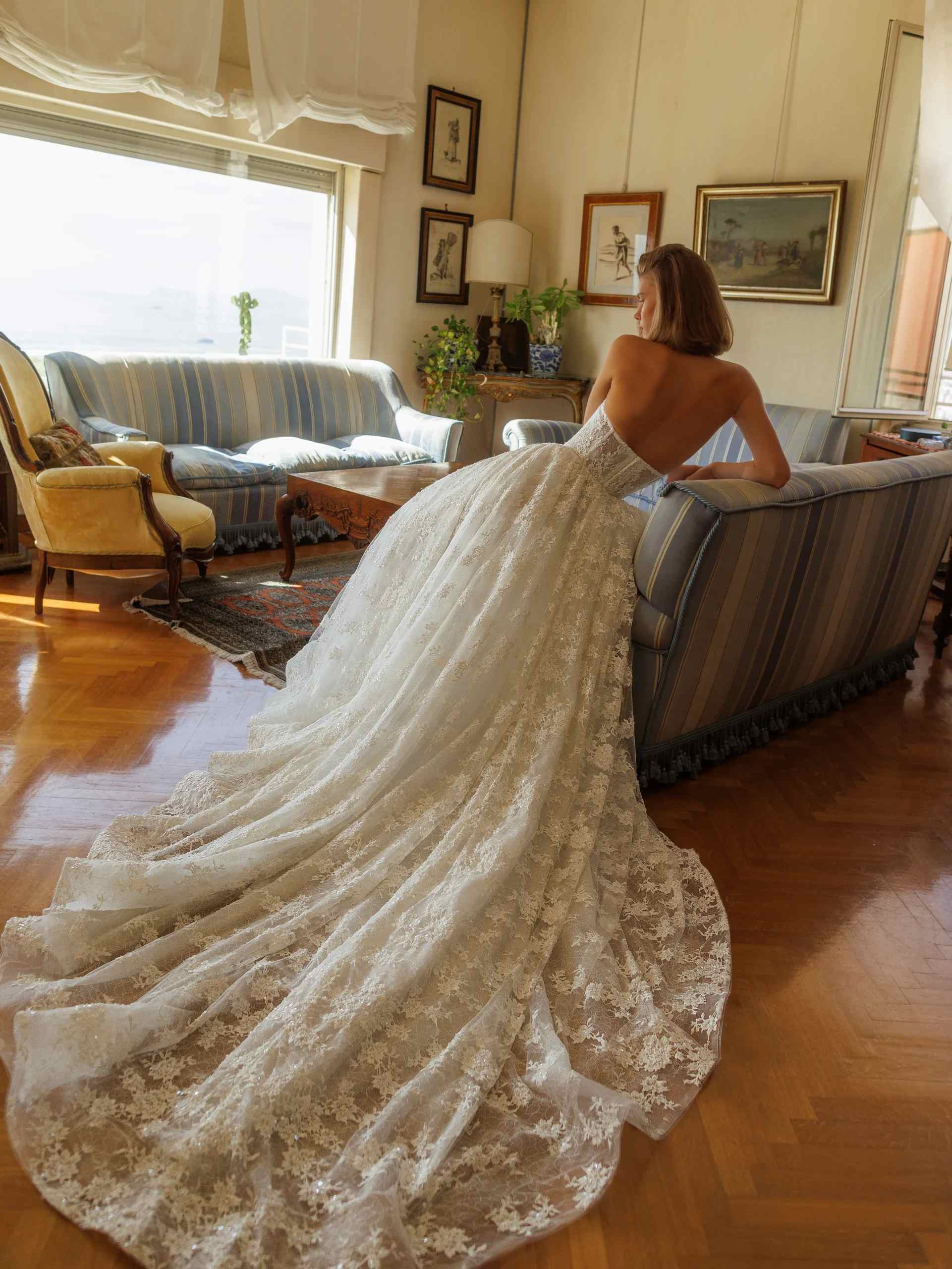 Halter Plunge V Neck Lace Ball Gown Wedding Dress SW185 Sheer Fairy