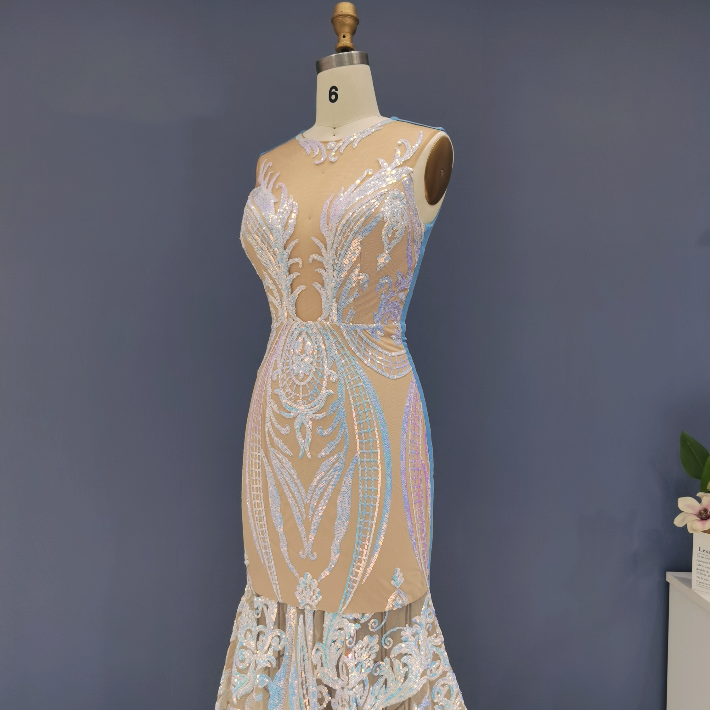 Iridescent Sequined High Neck  Mermaid Evening Dress SH021 - SHEER FAIRY