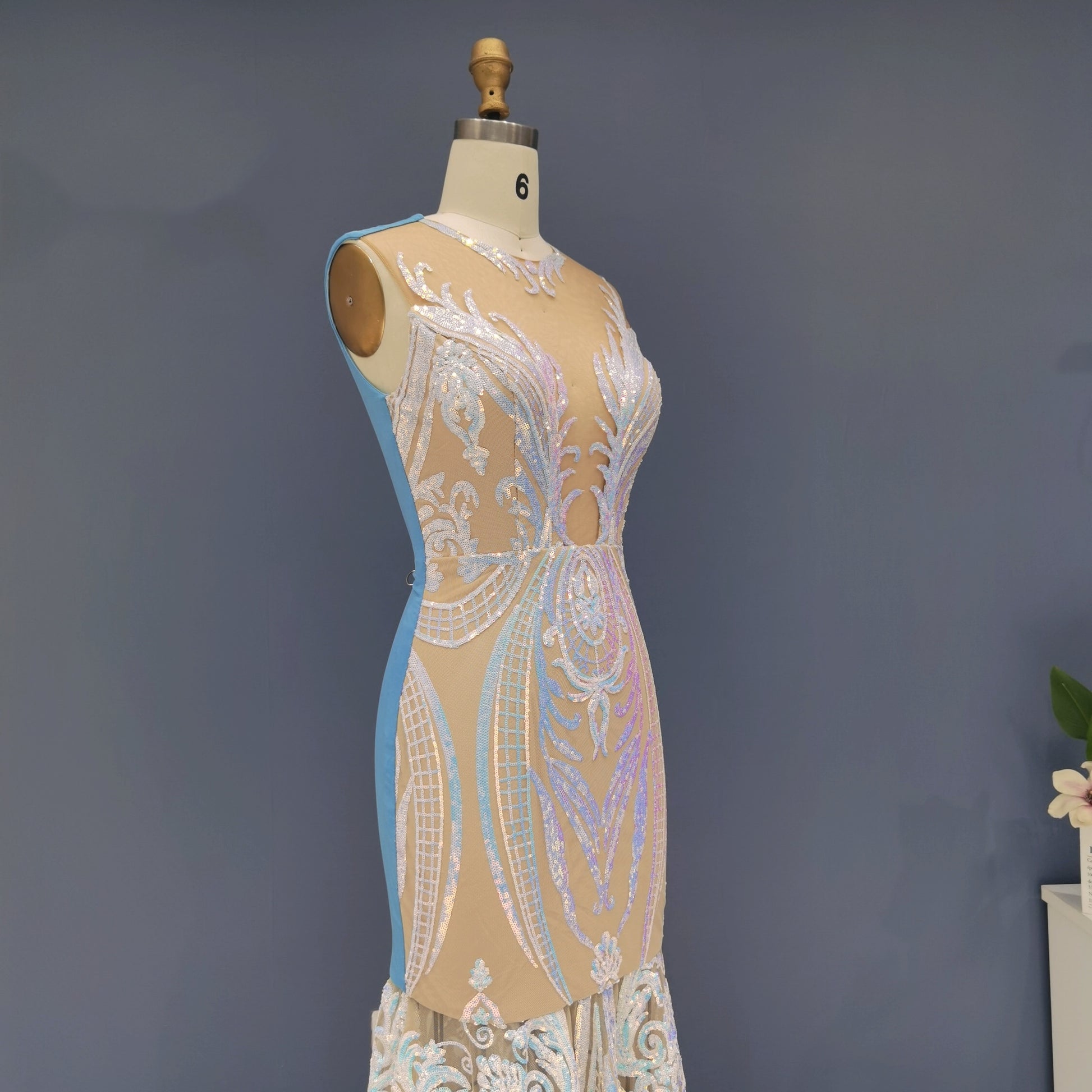 Iridescent Sequined High Neck  Mermaid Evening Dress SH021 - SHEER FAIRY