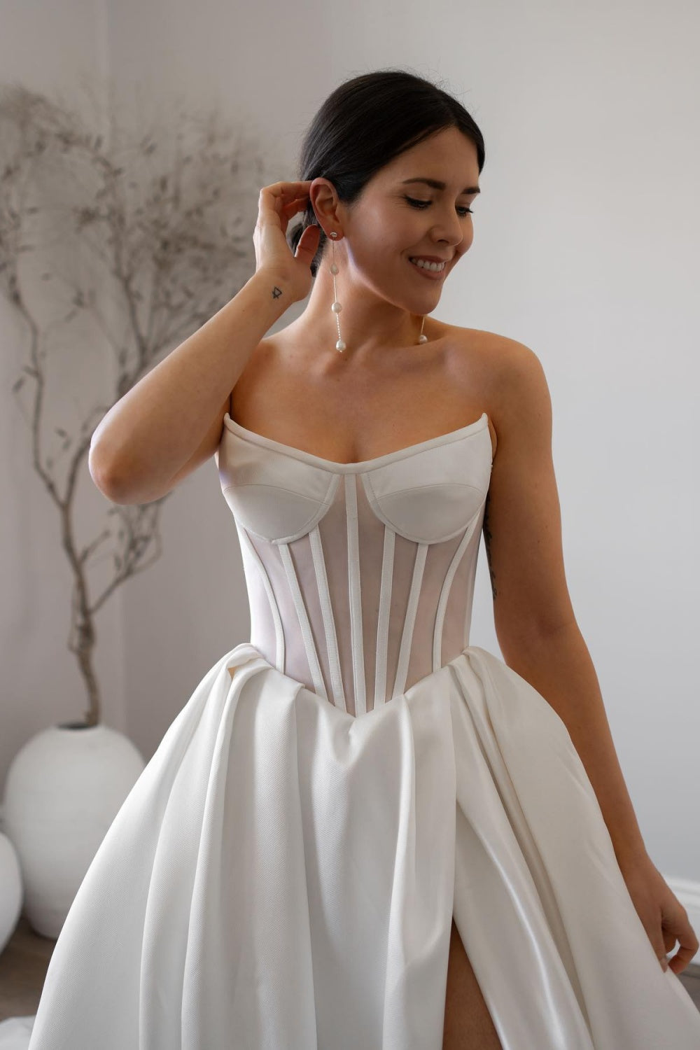 Elegant Sweetheart Satin Corset Wedding Dress with Train SW071 Sheer Fairy