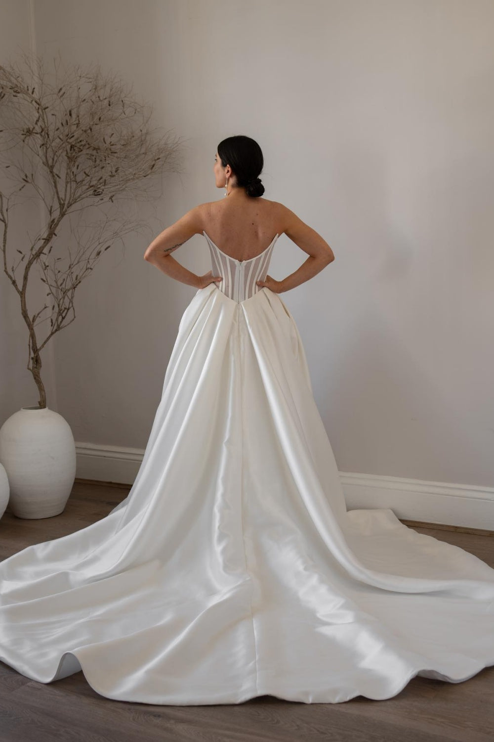 Elegant Sweetheart Satin Corset Wedding Dress with Train SW071 Sheer Fairy