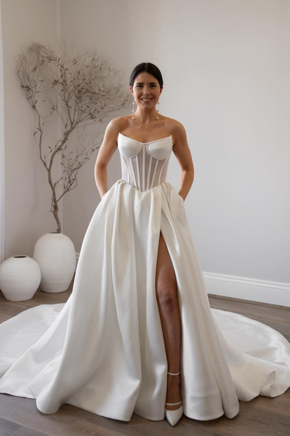 Elegant Sweetheart Satin Corset Wedding Dress with Train SW071 Sheer Fairy