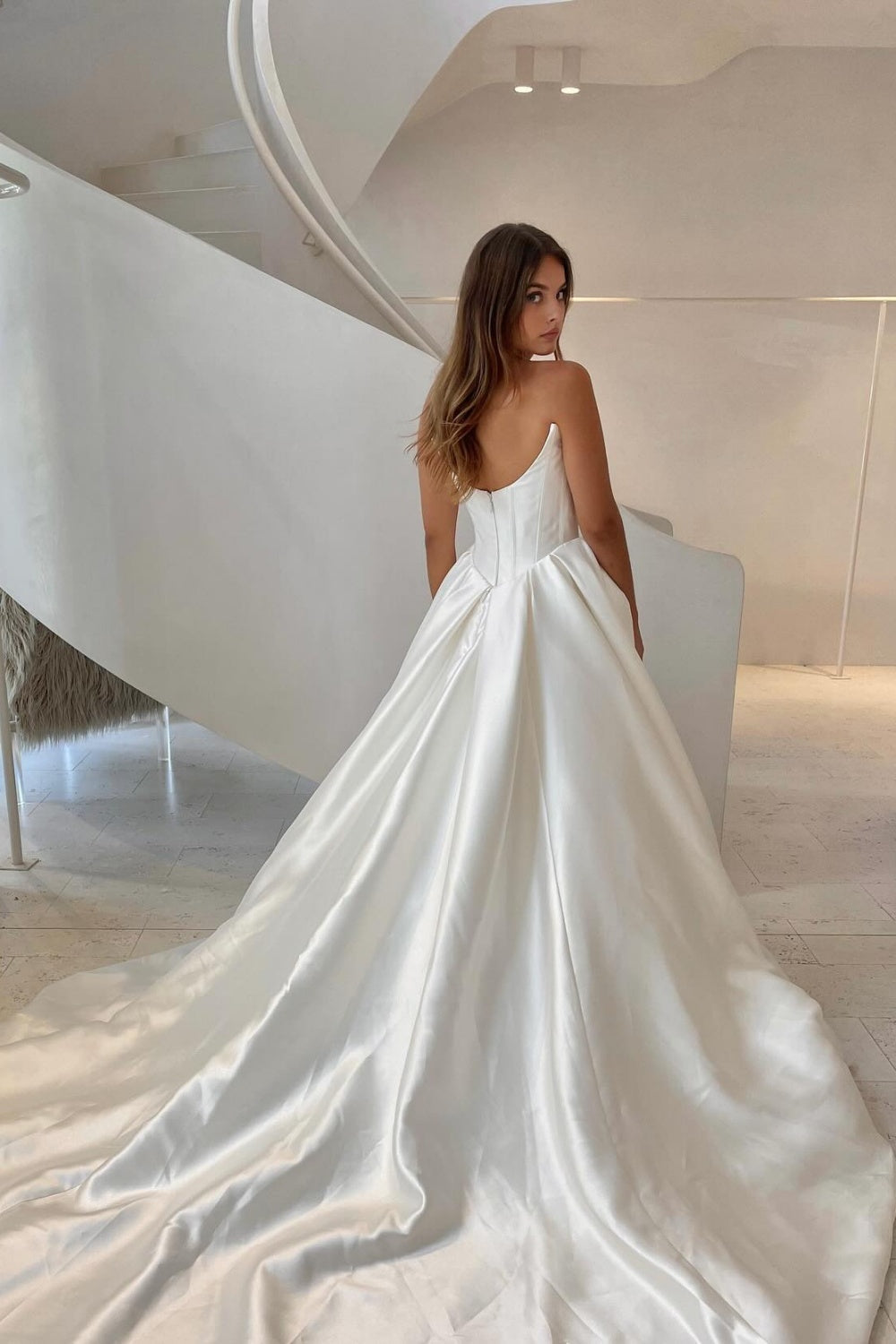 Luxury Satin Corset Off Shoulder Wedding Dress with High Slit SW070 Sheer Fairy