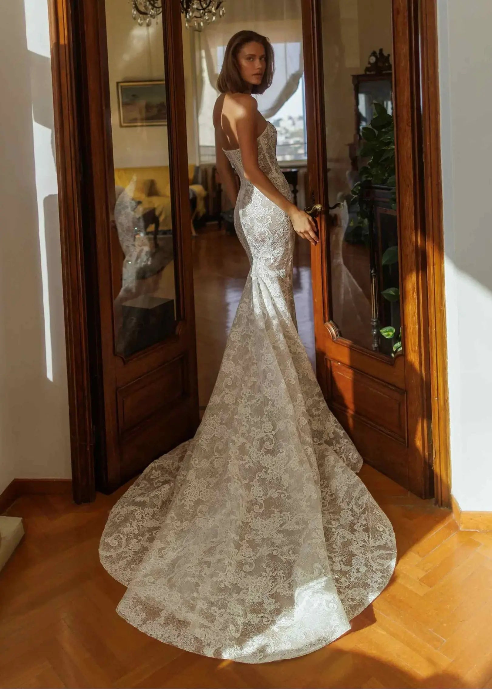 Strapless Lace Mermaid Wedding Dress with Corset Bodice SW189 Sheer Fairy