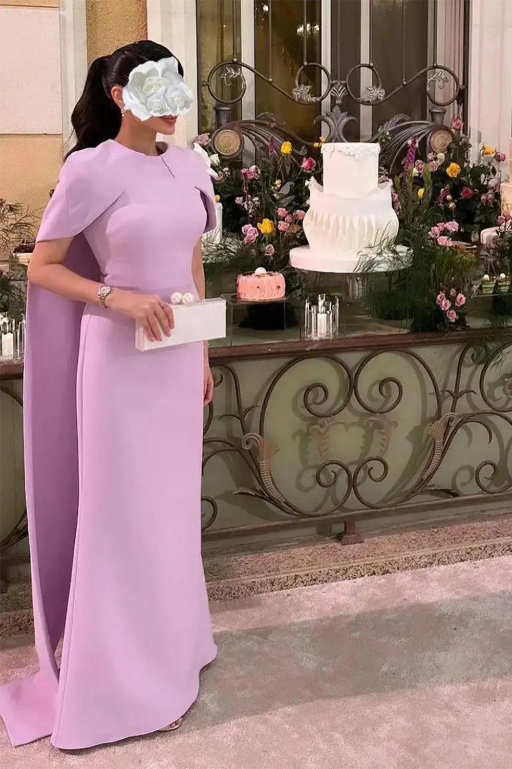 Simple Lilac Straight Evening Dress with Cape SF033 Sheer Fairy