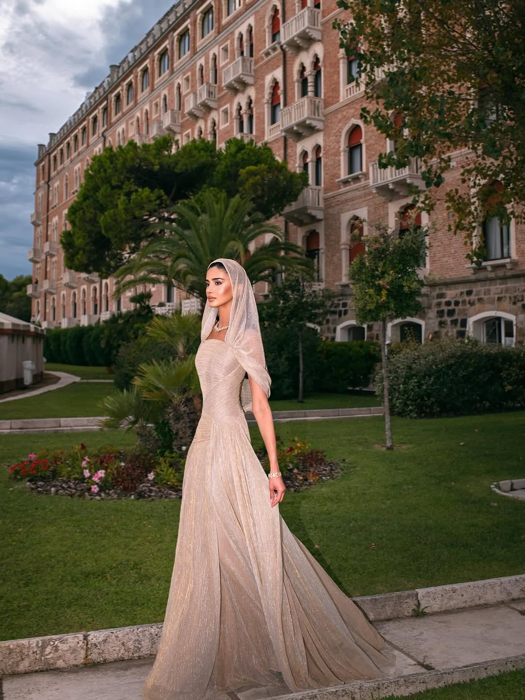 Champagne Tulle Ruched Square Neck Sheer Veil Evening Dress SF045 Sheer Fairy