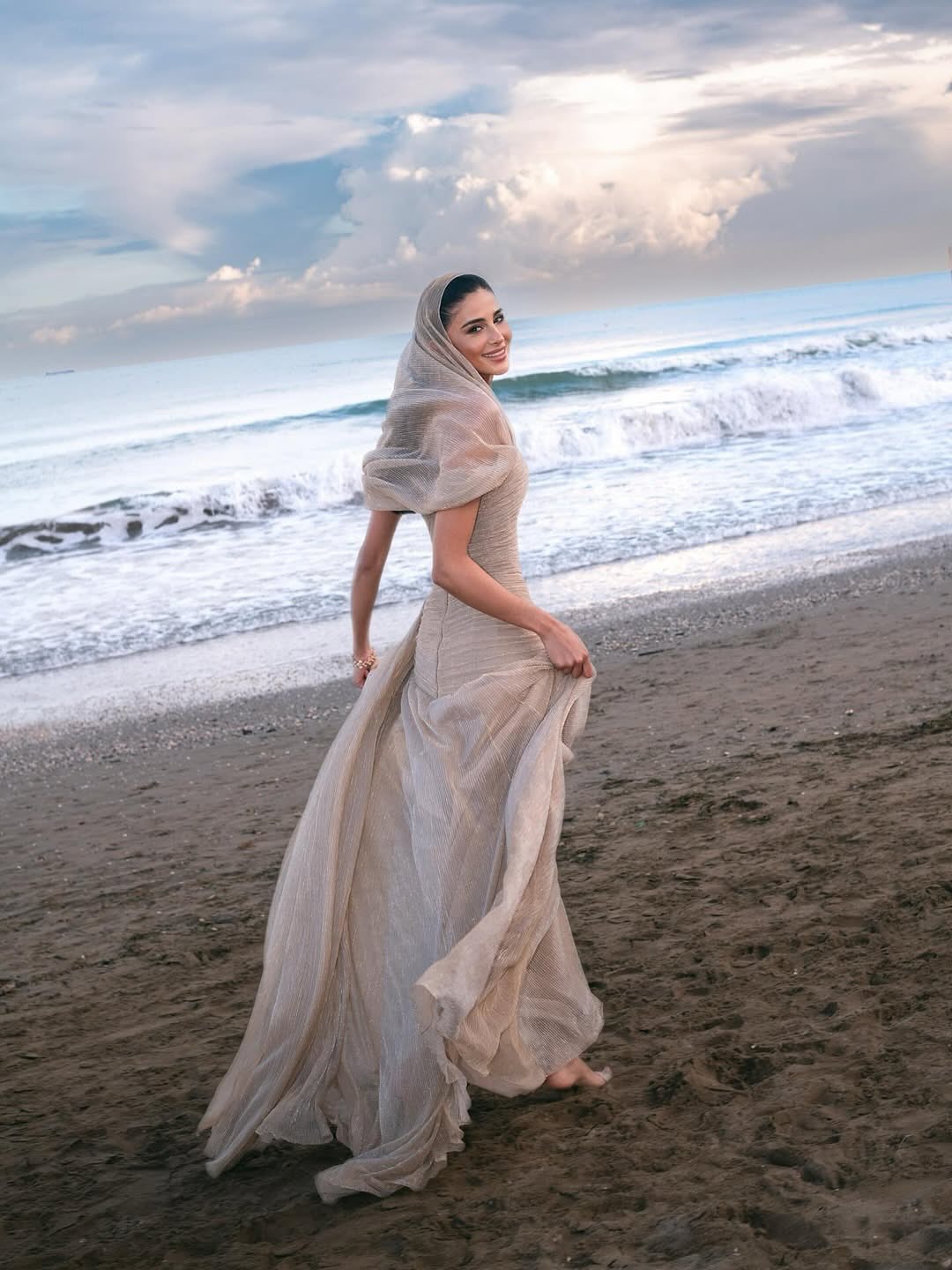 Champagne Tulle Ruched Square Neck Sheer Veil Evening Dress SF045 Sheer Fairy