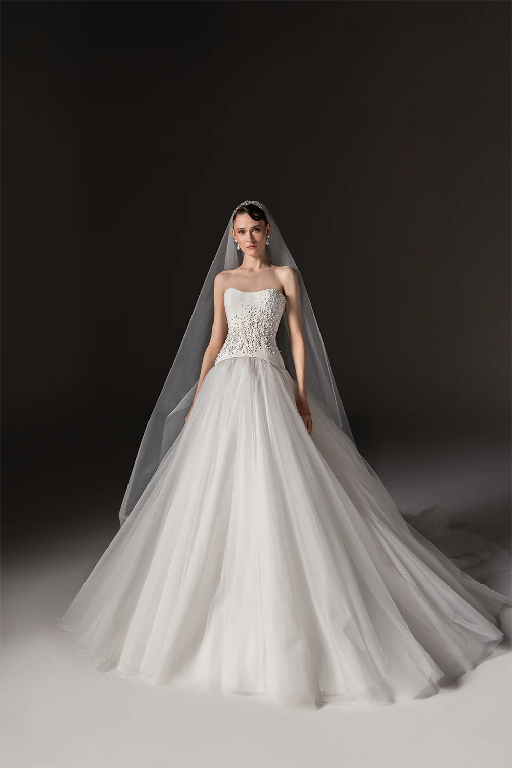 Strapless Floral Lace Ball Gown Champagne Wedding Dress with Veil SW667（副本） Sheer Fairy