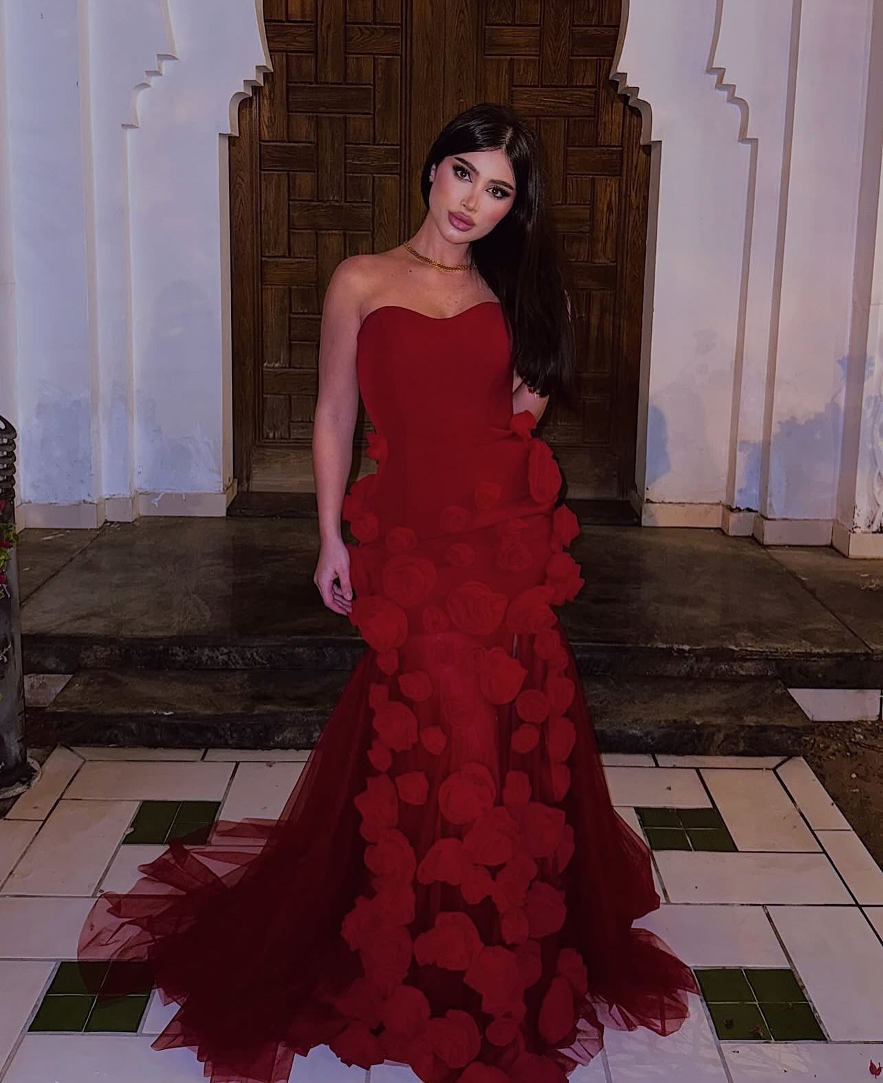 Modest 3D Rose Strapless Mermaid Evening Dress with Train SS207 Sheer Fairy