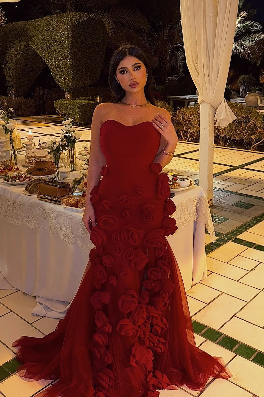 Modest 3D Rose Strapless Mermaid Evening Dress with Train SS207