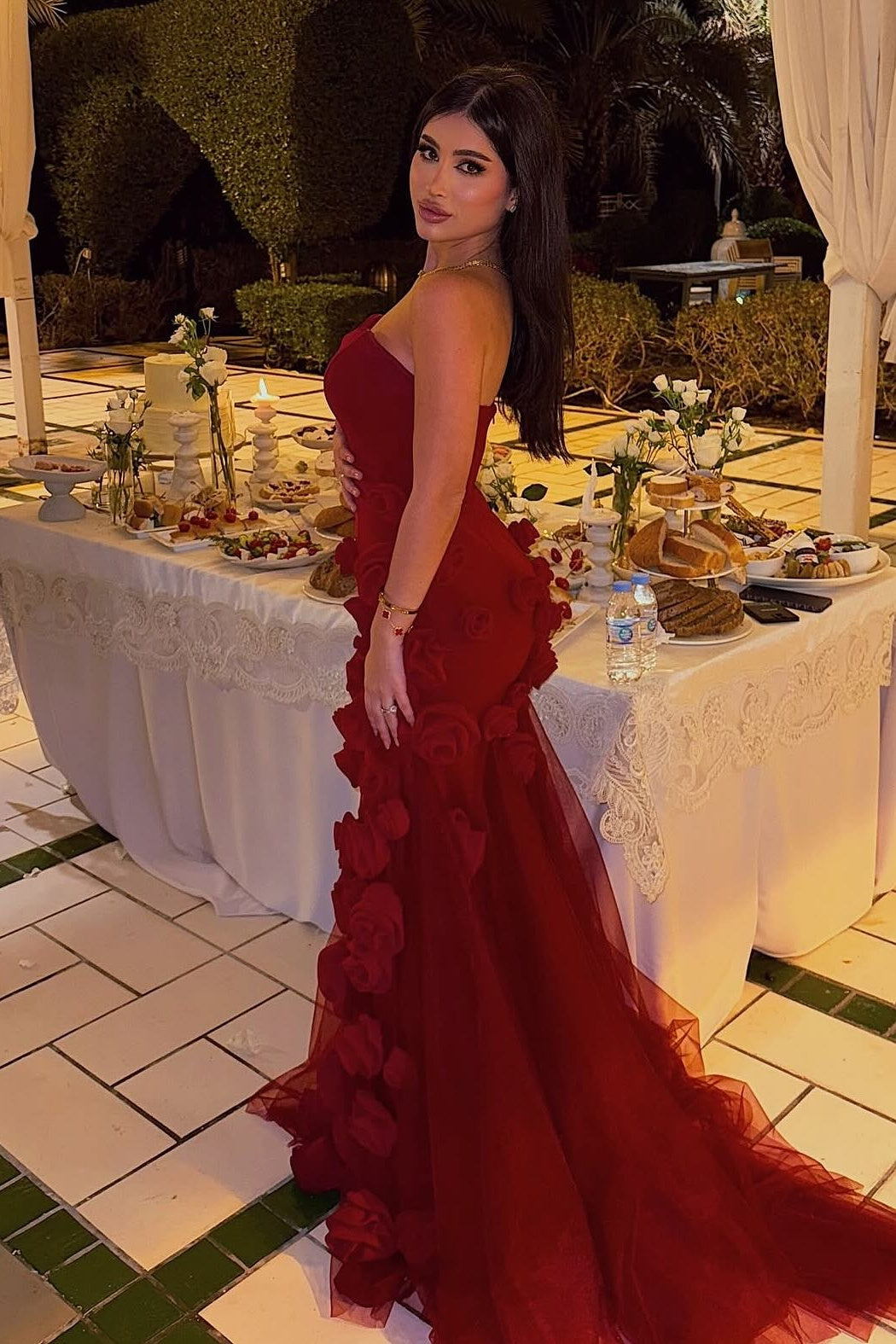 Modest 3D Rose Strapless Mermaid Evening Dress with Train SS207