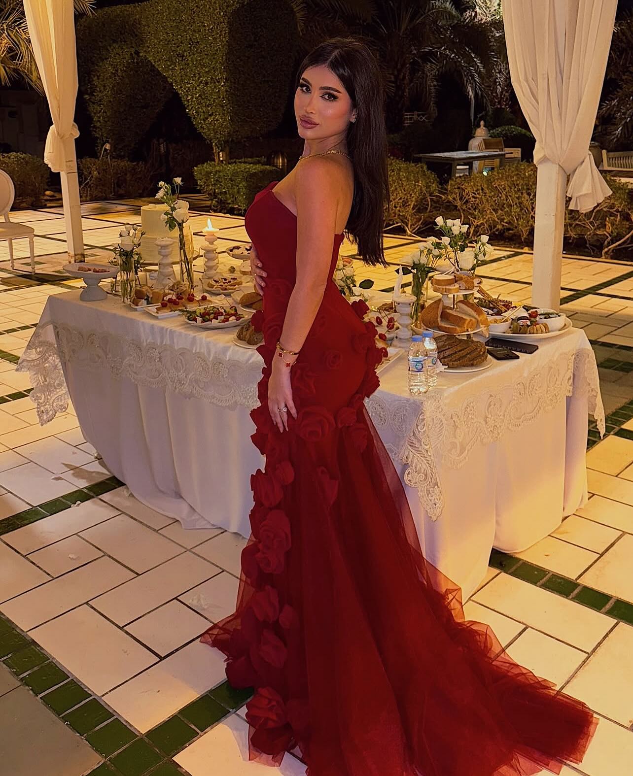 Modest 3D Rose Strapless Mermaid Evening Dress with Train SS207 Sheer Fairy