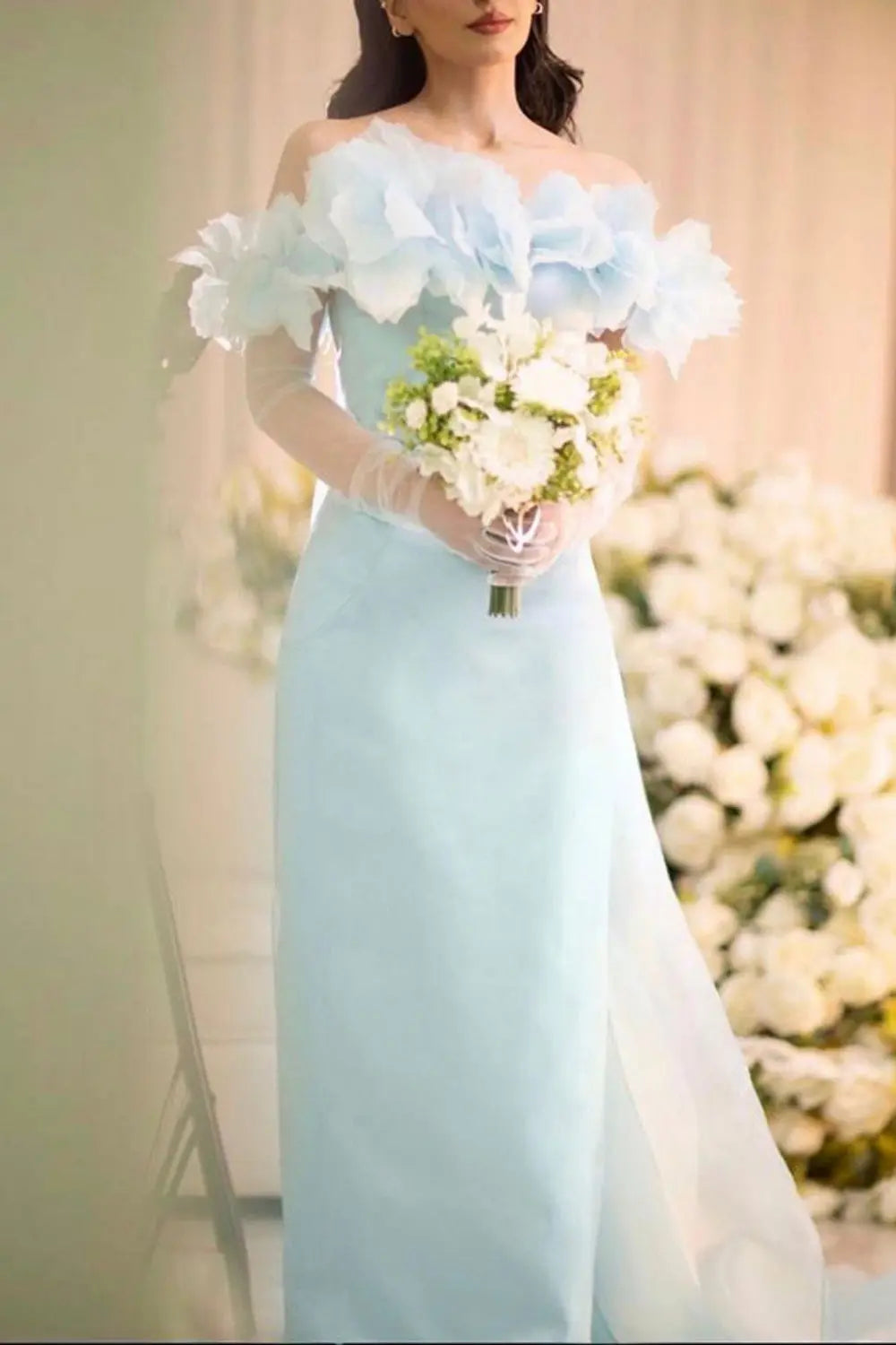 Elegant 3D Flowers Light Yellow Evening Dress with Overskirt SF013 Sheer Fairy