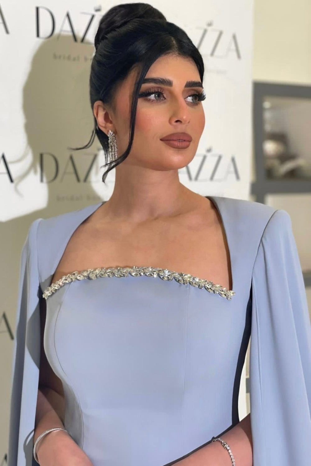 Elegant Blue Mermaid Evening Dress with Cape Sleeves SF486 Sheer Fairy